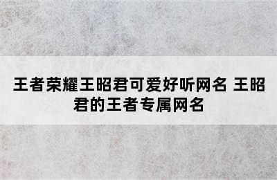 王者荣耀王昭君可爱好听网名 王昭君的王者专属网名